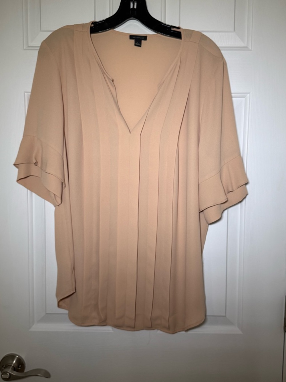 Ann Taylor Blush Pleated V-Neck Flutter Sleeve Blouse